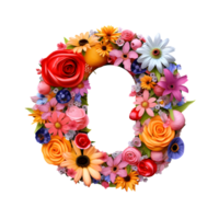 Flower font Alphabet O, made of flowers, generated png