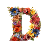 floral alfabeto, carta d, floral tipografia, generativo ai gerado png