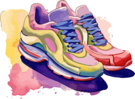 bunt Spritzen bewirken im Hand gezeichnet Sneaker Aquarell Kunst ai generativ png