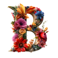 alphabet B made of flowers, Set of flower flora font, generated png