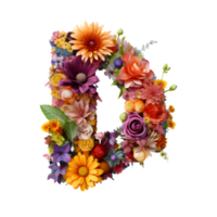 Letter D made of flowers and leaves, Flower font, generated png