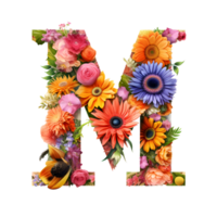 letra metro hecho de flores y hojas, flor fuente, generativo ai generado png
