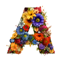 Flower font Alphabet A, made of flowers, generated png