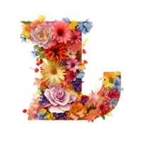 alphabet L made of flowers, Set of flower flora font, generated png