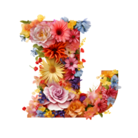 alfabet l gemaakt van bloemen, reeks van bloem flora lettertype, generatief ai gegenereerd png