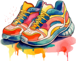 Expressive Sneaker Watercolor Art with Splash Details png