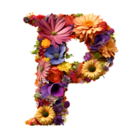 floral alfabeto, carta p, floral tipografia, generativo ai gerado png