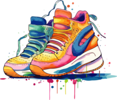 contemporáneo acuarela zapatilla de deporte arte, vibrante colores con chapoteo estilo ai generativo png