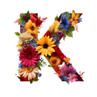 bloemen alfabet, brief k, bloemen typografie, generatief ai gegenereerd png