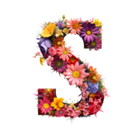 flower letter S made from colorful flower, generated png