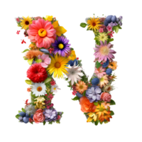 flower letter N made from colorful flower, generated png