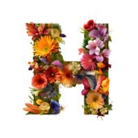 alphabet H made of flowers, Set of flower flora font, generated png