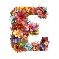 Letter E made of flowers and leaves, Flower font, generated png