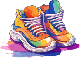 hand- getrokken waterverf sneaker kunst, een fusie van kleuren en plons technieken ai generatief png