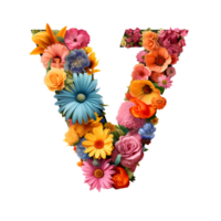 alfabeto v hecho de flores, conjunto de flor flora fuente, generativo ai generado png