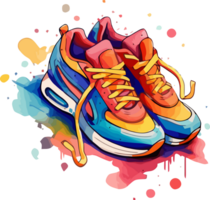 Dynamic and Colorful Hand Drawn Sneaker Art in Watercolor png