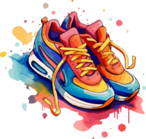 dynamisch und bunt Hand gezeichnet Sneaker Kunst im Aquarell ai generativ png