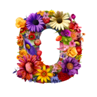 Letter O made of flowers and leaves, Flower font, generated png