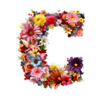 Flower font Alphabet C, made of flowers, generated png