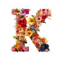 brev k tillverkad av blommor och löv, blomma font, generativ ai genererad png