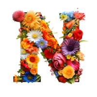 alphabet N made of flowers, Set of flower flora font, generated png