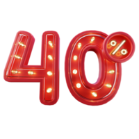 3d Render of 40 Discount Sale Neon Typography png