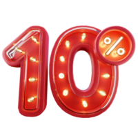 3d rendere di 10 sconto vendita neon tipografia png