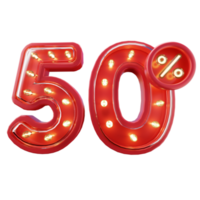 3d Render of 50 Discount Sale Neon Typography png