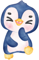 Adorable watercolor baby excited penguin with a joyful expression and happy pose, vibrant nursery children illustration hand painting png