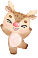 Cute baby reindeer character with various joyful expressions and different poses cartoon watercolour hand painting png