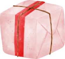 Cute vibrant Christmas present papercraft box watercolor cartoon hand drawing png