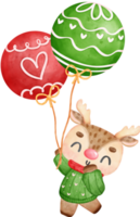 süß glücklich Weihnachten Rentier halten festlich Luftballons Karikatur Charakter Aquarell Hand Gemälde png