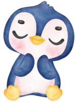 Adorable watercolor baby penguin with a joyful expression and happy pose, vibrant nursery children illustration hand painting png