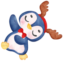 carino adorabile bambino gioioso Natale pinguino indossa renna corna cartone animato personaggio acquerello mano disegno png