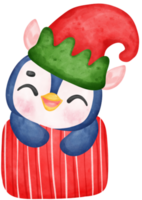 fofa adorável bebê alegre pinguim invólucro Natal presente presente caixa desenho animado personagem aguarela mão desenhando png