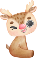 Cute baby reindeer character with various joyful expressions and different poses cartoon watercolour hand painting png