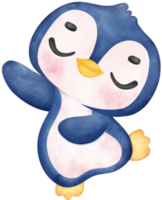 adorable acuarela bebé pingüino con un alegre expresión y contento pose, vibrante guardería niños ilustración mano pintura png