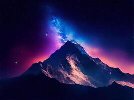 Night view of the mountains against the galaxy sky in the background, photo