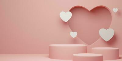 Pink podium with background for product presentation, copy space. 3d rendering. Valentine concept. photo