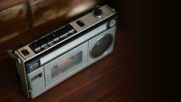 top view old radio on wooden background,copy space photo