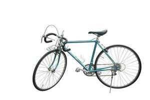 side view Di cut blue Old bicycle on white background photo