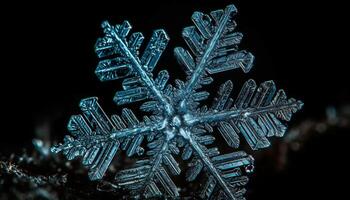 Winter beauty in nature a close up of a snowflake crystal generated by AI photo