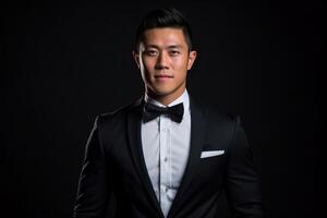 Portrait asian groom standing confidently photo