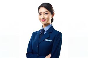 Portrait beautiful stewardess isolated in white AI Generative photo