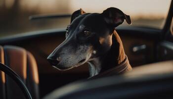 linda terrier perrito sentado en coche ventana generado por ai foto
