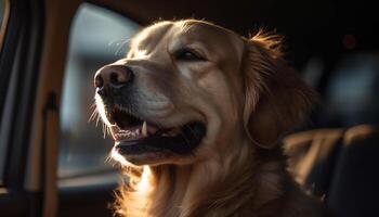 linda perrito sentado al aire libre, dorado perdiguero retrato generado por ai foto
