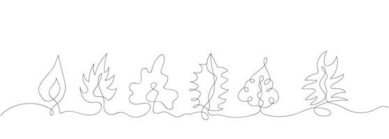 Continuous line drawing of six leaves. Leaves line art sltyle. One line drawing background. Vector illustration isolated on white background. Modern line art, aesthetic outline.