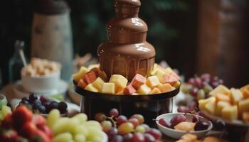 Fresco Fruta buffet dulce indulgencia, sano variación generado por ai foto