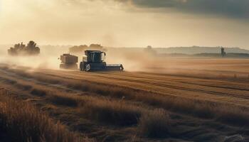 Golden wheat harvested, farmer hard work pays off generated by AI photo