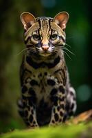 retrato un salvaje gato en el bosque ai generativo foto